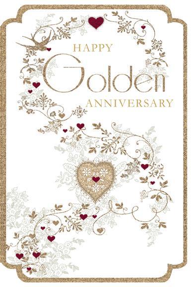 Anniversary Card - 50th Golden Anniversary - Swallow Lace, English ...