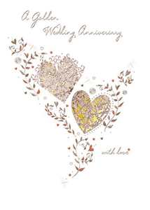 Anniversary Card - 50th Golden Anniversary - Gold Hearts