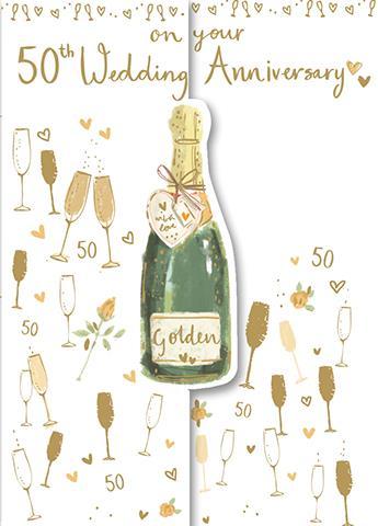 Anniversary Card - 50th Golden Anniversary - Champagne & Glasses
