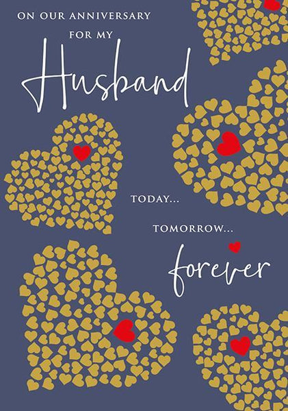 Anniversary Card - Husband Anniversary - Golden Hearts