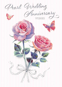 Anniversary Card - 30th Pearl Anniversary - 2 Red Roses