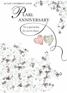 Anniversary Card - 30th Pearl Anniversary - Floral Border
