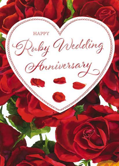Anniversary Card - 40th Ruby Anniversary - Ruby Anniversary Heart