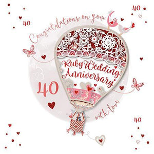 Anniversary Card - 40th Ruby Anniversary - Ruby Balloon