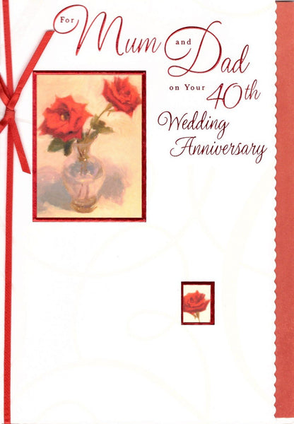 Anniversary Card - 40th Ruby Anniversary Mum & Dad - 2 Red Roses