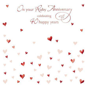 Anniversary Card - 40th Ruby Anniversary - Anniversary Hearts