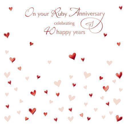 Anniversary Card - 40th Ruby Anniversary - Anniversary Hearts