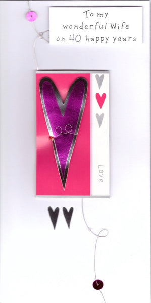 Anniversary Card - 40th Ruby Anniversary Wife - Purple Heart