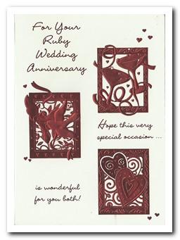 Anniversary Card - 40th Ruby Anniversary - Champagne Love Birds Hearts