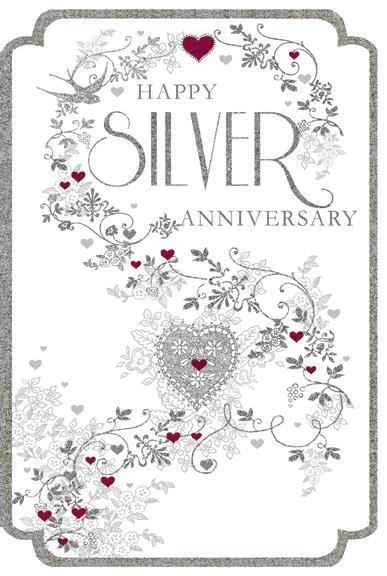 Anniversary Card - 25th Silver Anniversary - Swallow Lace