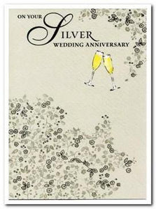 Anniversary Card - 25th Silver Anniversary - Champagne Flutes