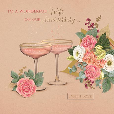 Anniversary Card - Wife Anniversary - Pink Champagne