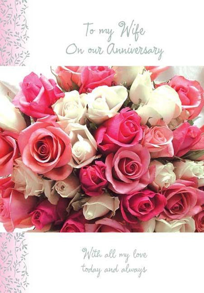Anniversary Card - Wife Anniversary - Pink Wedding Bouquet