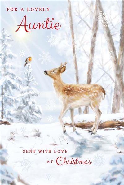 Christmas Card - Auntie - Deer & Robin