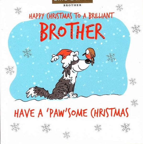 Christmas Card - Brother - Christmas Dog And Robin