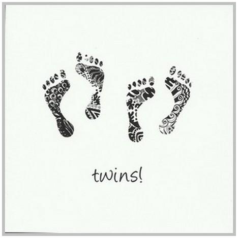 New Baby Card - Twins - 2 Sets Of Footprints