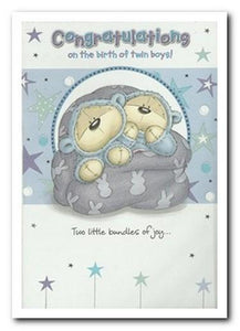 New Baby Card - Twins - Twin Boys