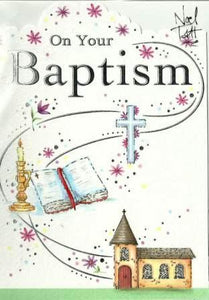 Christening Card - Your Baptism Church, Cross, Bible & Candle