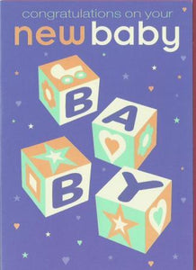 New Baby Card - Baby Boy - Blocks B A B Y