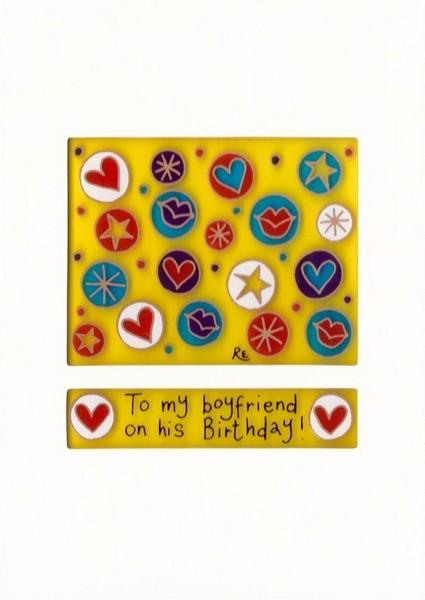 Boyfriend Birthday Card - Love hearts Lips Icons