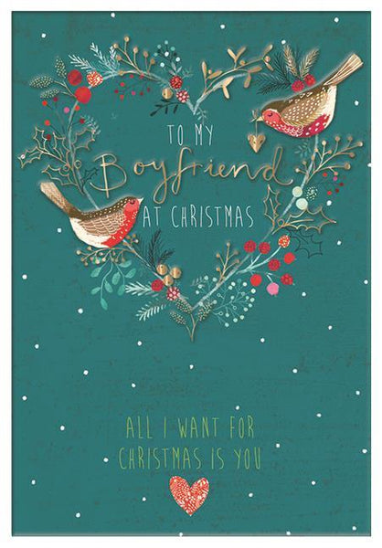 Christmas Card - Boyfriend - Christmas Robins