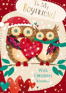 Christmas Card - Boyfriend - Owls & Heart