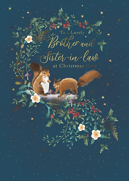 Christmas Card - Brother and Sister-in-Law - Animals On Foliage