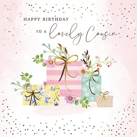 The Great Birtish Card Company Cousin Birthday - Presents with Flowers