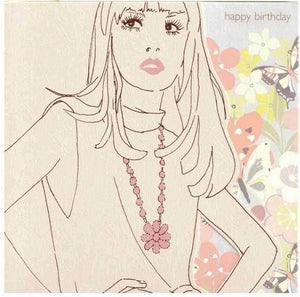Birthday Card - Girl In Long Flower Necklace