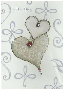 Commitment / Civil Partnership Card - Civil Wedding - Entwined Jewelled Hearts