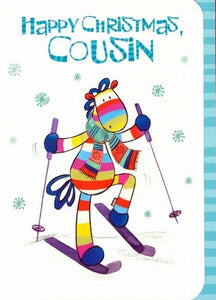 Christmas Card - Cousin - Stripy Skiing