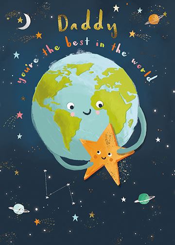 Father's Day Card - Daddy - Cute World And Star