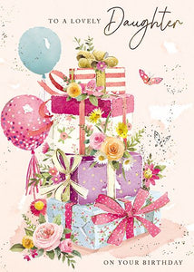 The Great British Card Company Daughter Birthday - Presents With Flowers And Balloons