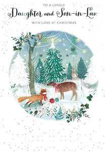 Christmas Card - Daughter and Son-in-Law - Christmas Scene With Deer & Fox