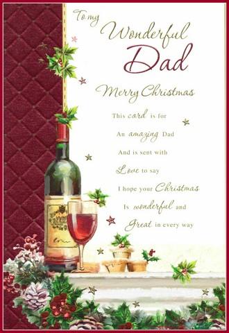 Christmas Card - Dad - Wine Bottle & Glass