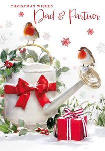 Christmas Card - Dad and Partner - Robins/Watering Can