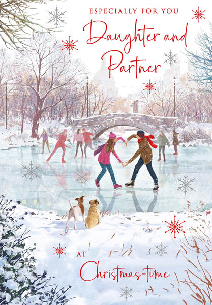 Christmas Card - Daughter and Partner - Skating Couple/Heart from Nigel Quiney Publications, English Cards in France