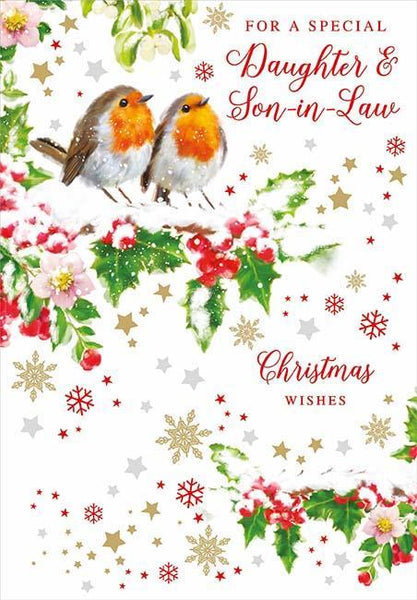 Christmas Card - Daughter and Son-in-Law - Happy Robins