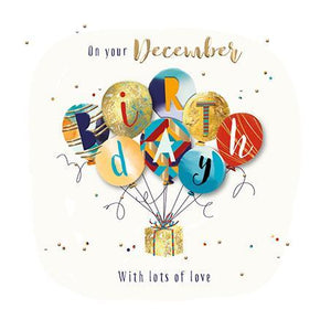Christmas Card - December Birthday - Birthday Balloons