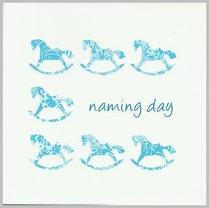Christening Card - Naming Day 7 Blue Rocking Horses
