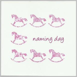 Christening Card - Naming Day 7 Pink Rocking Horses