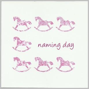 Christening Card - Naming Day 7 Pink Rocking Horses