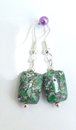 Jewellery - 925 Silver Mottled Green Gemstone Drop Earrings