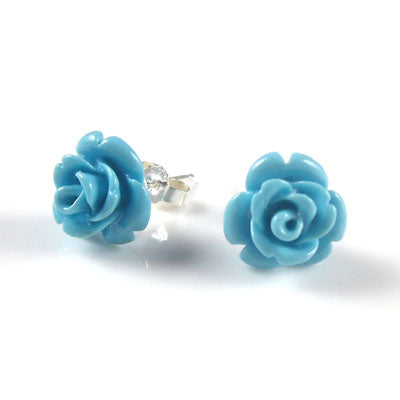 Jewellery - 925 Silver Blue Rose Stud Earrings