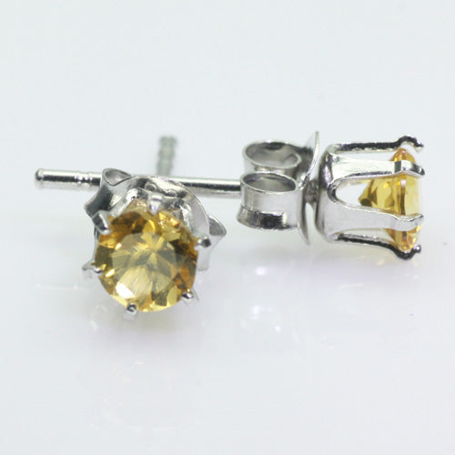 Jewellery - 925 Silver 4mm Citrine Stone Stud Earrings