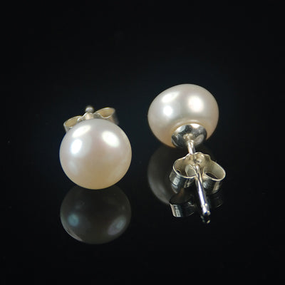 Jewellery - 925 Silver 8mm White Pearl Stud Earrings