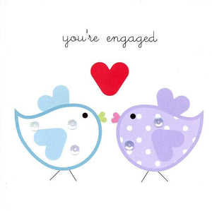 Engagement Card - Blue & Pink Love Birds