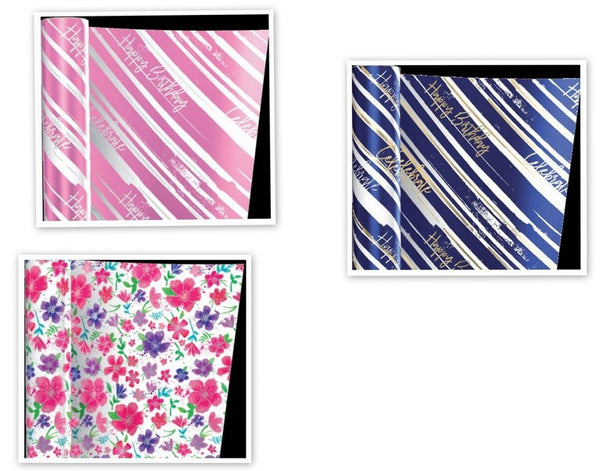 Gift Roll Wrap - Birthday Foil - Choice of 3 Designs