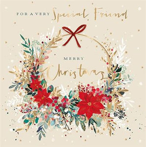 Christmas Card - Special Friend - Poinsettia Wreath
