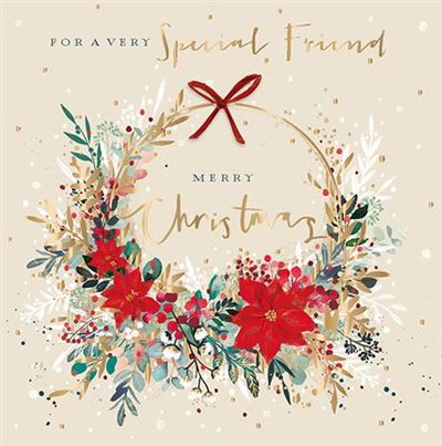 Christmas Card - Special Friend - Poinsettia Wreath